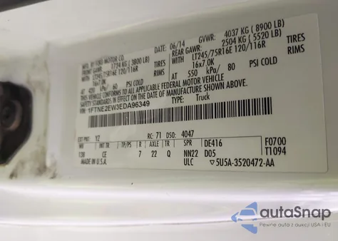 2014 Ford E-250 Commercial from USA, damaged, VIN 1FTNE2EW3EDA96349